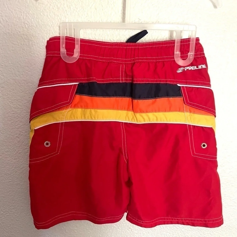 PIPELINE boys retro striped red swim trunks size 7